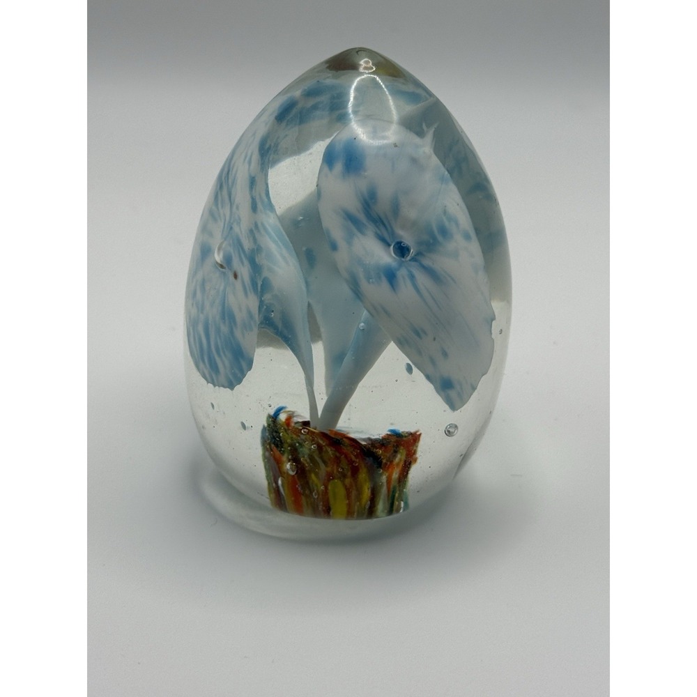 Vintage Norleans Egg Shape Art Glass‎ Elephant Ear Flower Plant Paperweight 3"